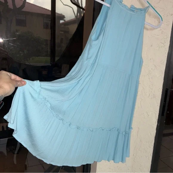 Blue Rain Sky Blue Tiered High Neck Ruffle Mini Dress - Size L - Picture 3 of 9
